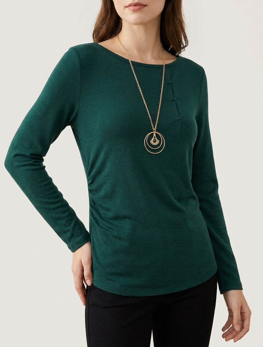 Pull fin encolure ronde - Vert sapin