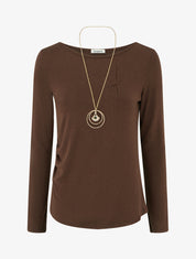 Pull fin à détail froncé - Marron - 1