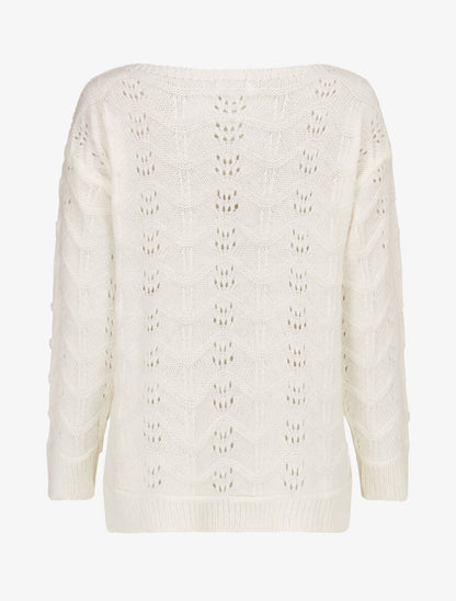 Pull à relief zig-zag et ajouré - Écru - 2
