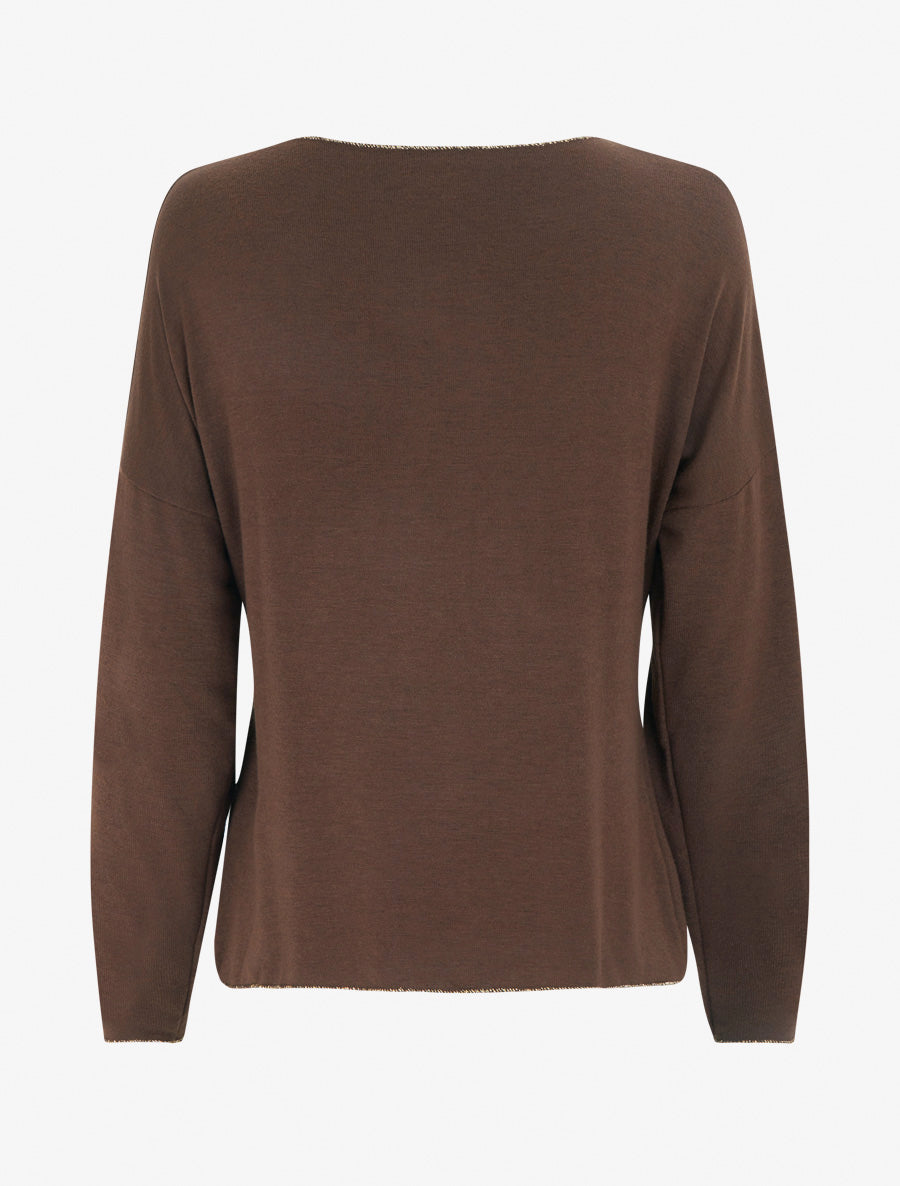 Pull fin à motif fleurs et message - Marron - 2