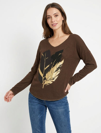 Pull fin à plumes irisées - Marron