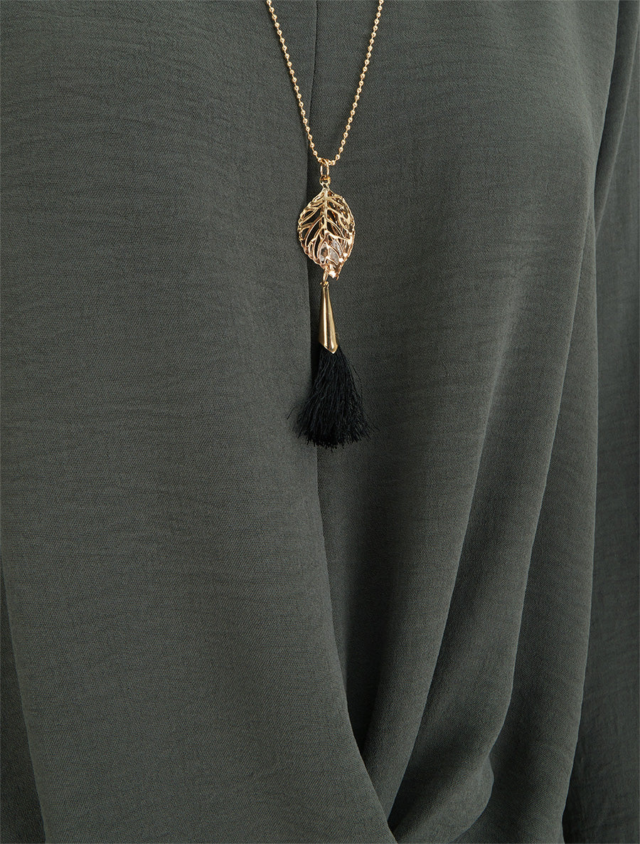 Top droit à bords torsadés et col V - Kaki - 3
