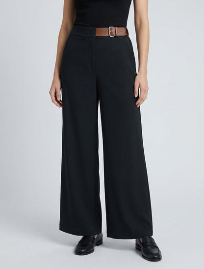 Pantalon fluide taille haute à boucle - Noir