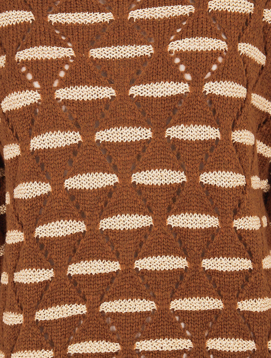 Pull à bandes dorées stylisées - Marron - 3