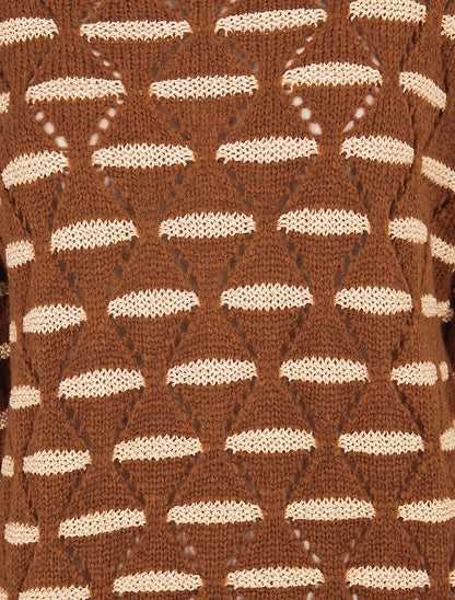 Pull à bandes dorées stylisées - Marron - 3