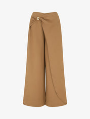 Pantalon ample à pan et bijou métallique - Camel - 1