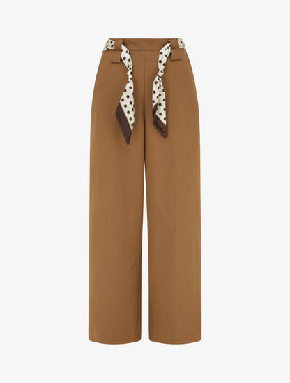 Pantalon uni ceinture satinée imprimée - Camel - 1
