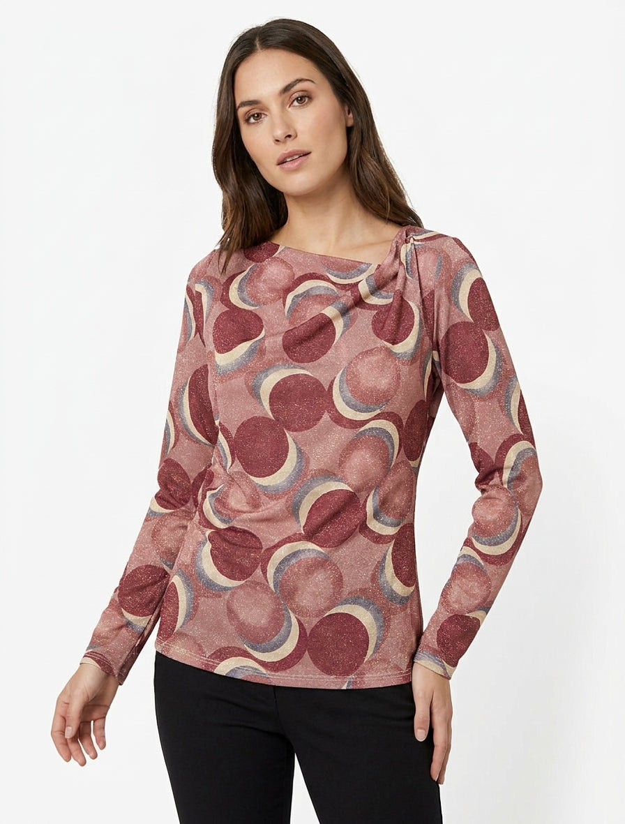 Top irisé col bénitier manches longues - Vieux rose