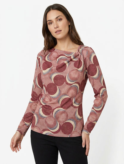 Top irisé col bénitier manches longues - Vieux rose