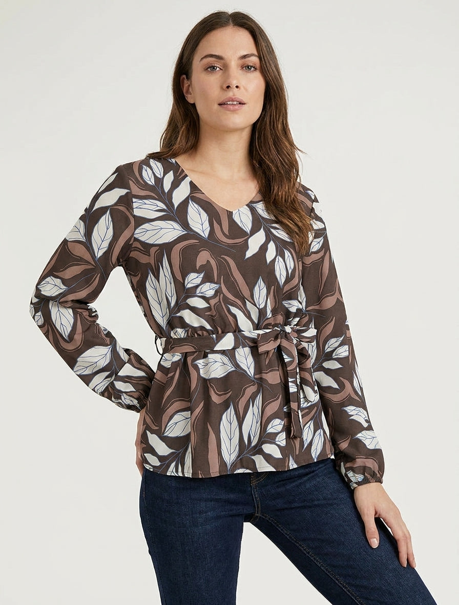 Blouse fluide coupe péplum - Marron