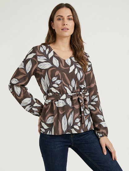 Blouse fluide coupe péplum - Marron