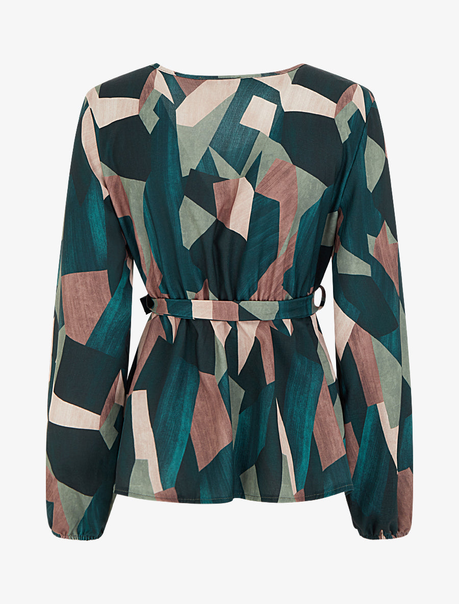 Blouse péplum à imprimé abstrait - Vert sapin - 2