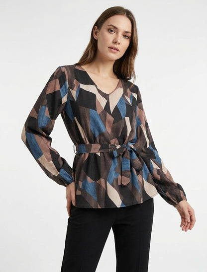 Blouse péplum encolure V - Marron