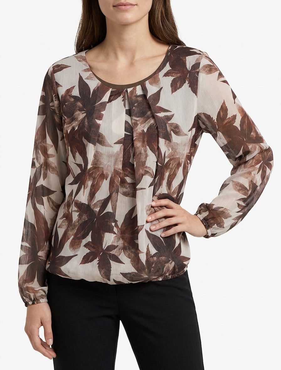 Top boule col rond plissé - Marron
