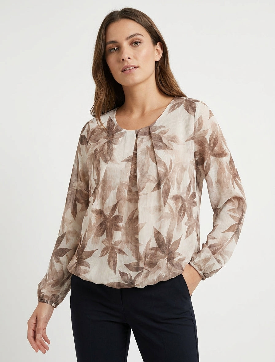 Top boule col plissé imprimé - Taupe