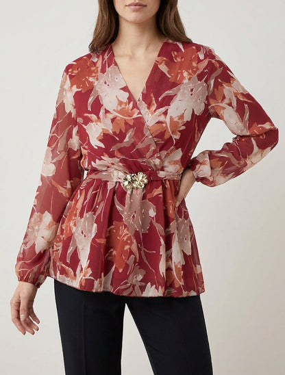Top cache-cœur à bijou floral - Rouge