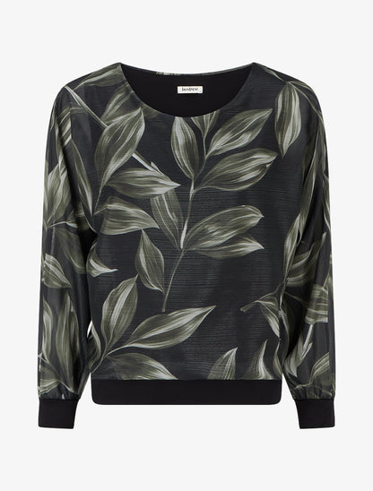 Blouse imprimé feuillage à détail irisé - Noir - 1