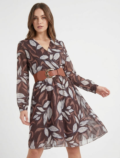 Robe évasée cache-cœur à imprimé - Marron