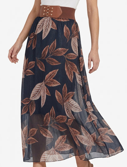 Jupe longue évasée à taille haute - Bleu nuit