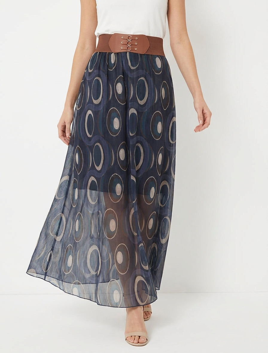 Jupe longue évasée à taille haute - Bleu nuit
