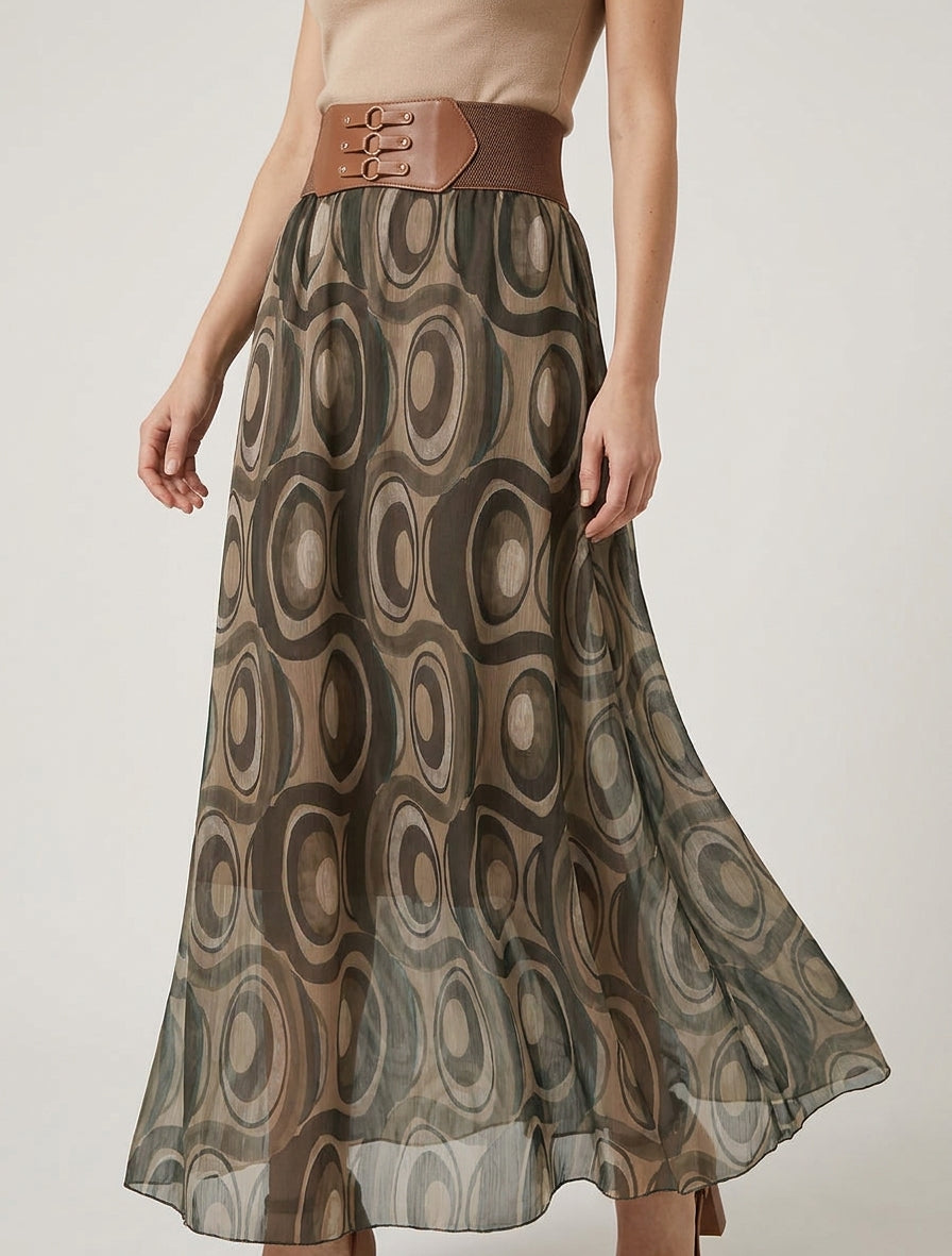 Jupe longue évasée à taille haute - Taupe