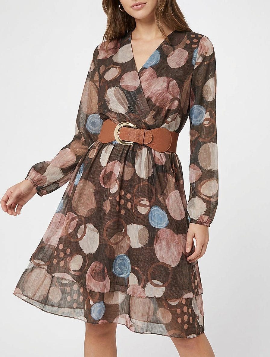 Robe fluide manches transparentes - Marron