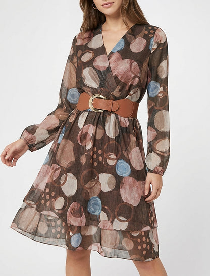 Robe fluide manches transparentes - Marron