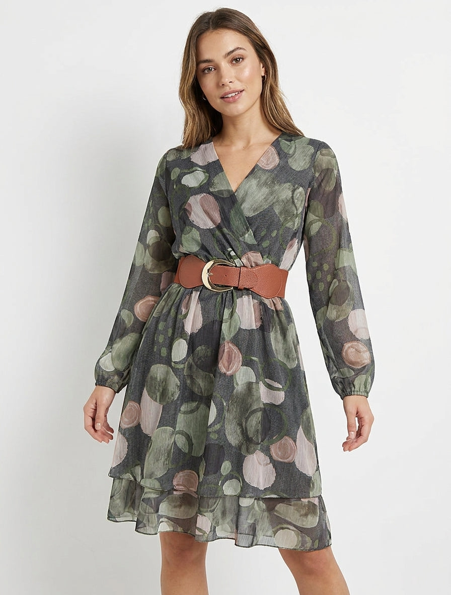 Robe fluide à manches transparentes - Kaki