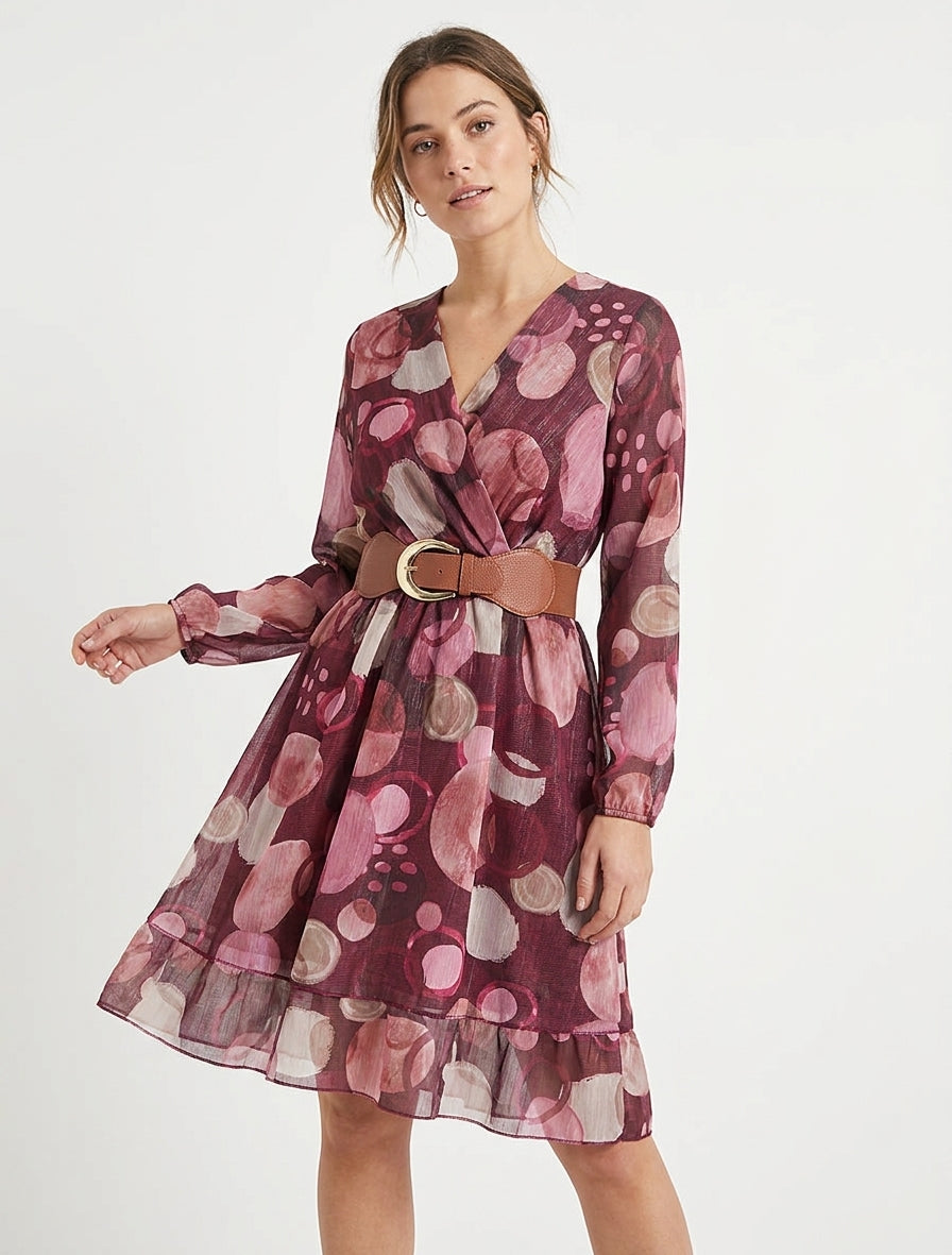 Robe fluide à manches transparentes - Lie de vin