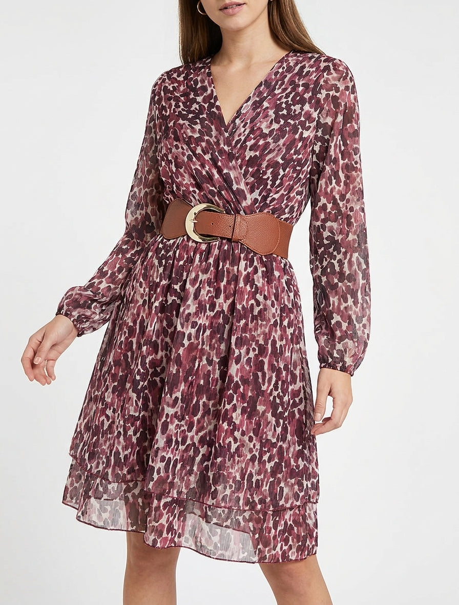 Robe fluide à manches transparentes - Lie de vin