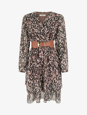 Robe imprimé fantaisie à col cache coeur - Marron - 1