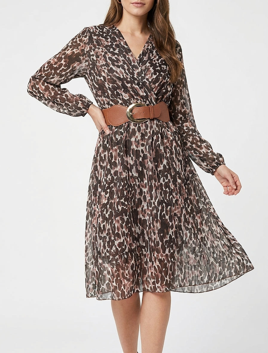 Robe fluide à manches transparentes - Marron