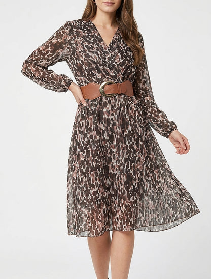 Robe fluide à manches transparentes - Marron