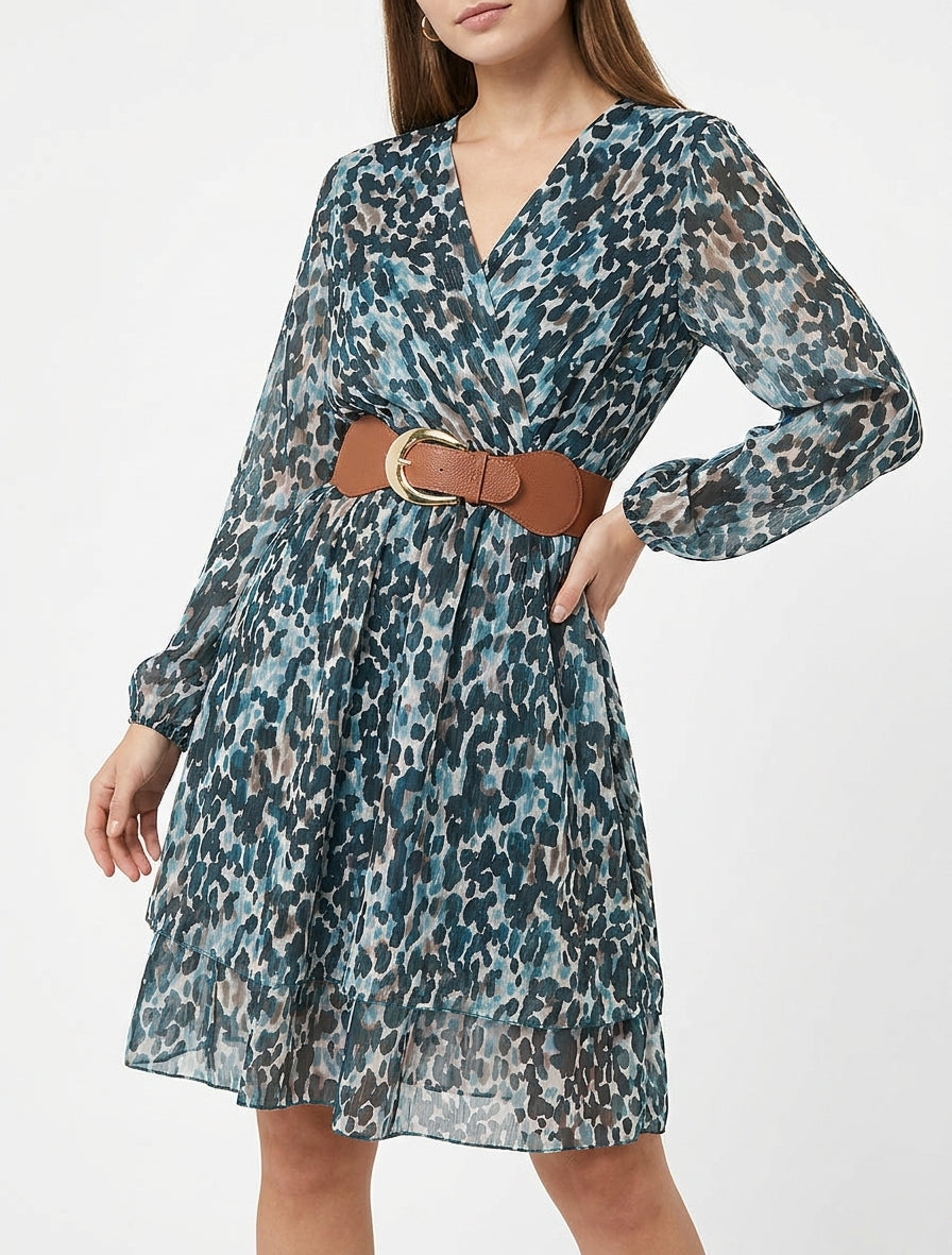 Robe fluide à manches transparentes - Bleu canard