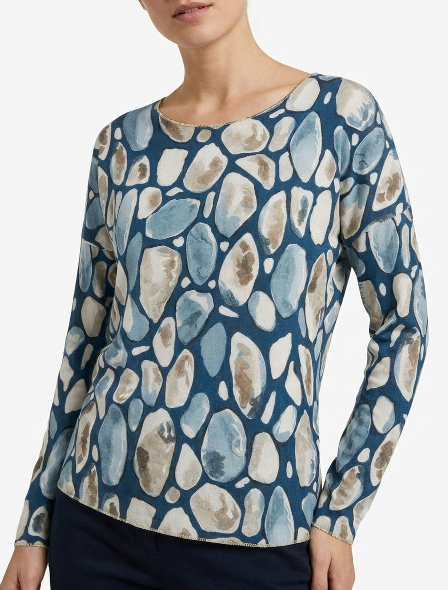 Pull fin à liserés irisés - Bleu canard