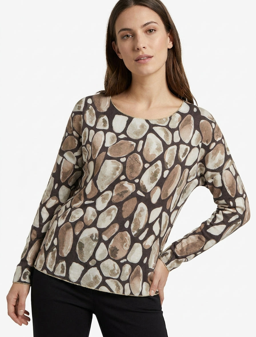 Pull fin en maille à imprimé galet - Marron