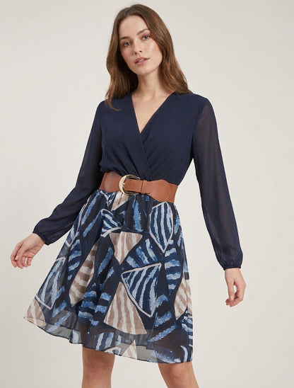 Robe fluide cache-cœur imprimée - Marine