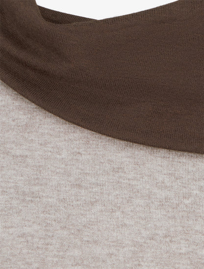 Pull fin bicolore à col drapé asymétrique - Taupe/marron - 3