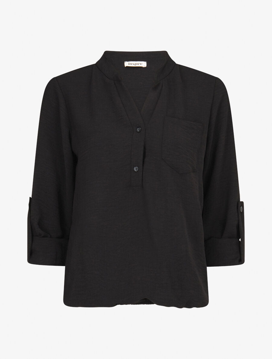 Blouse coupe boule à poiche poitrine - Noir - 1