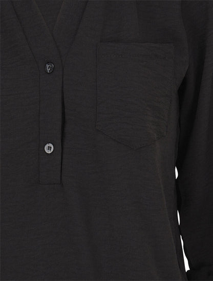 Blouse coupe boule à poiche poitrine - Noir - 3