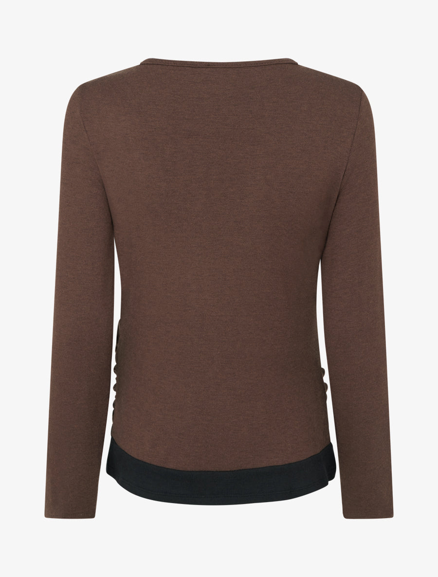 Pull fin uni à boutons décoratifs - Marron - 2