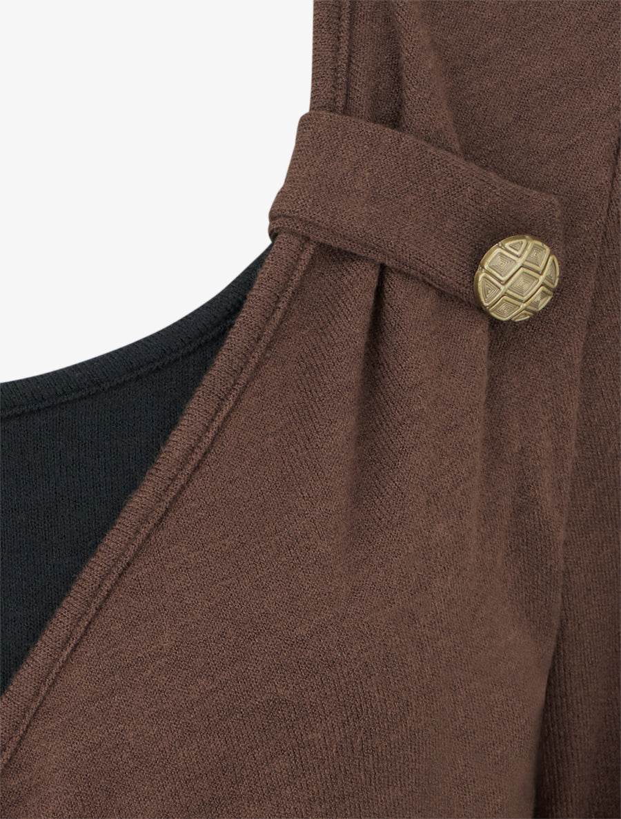 Pull fin uni à boutons décoratifs - Marron - 3