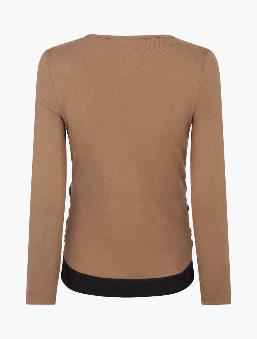 Pull fin uni à boutons décoratifs - Camel - 2