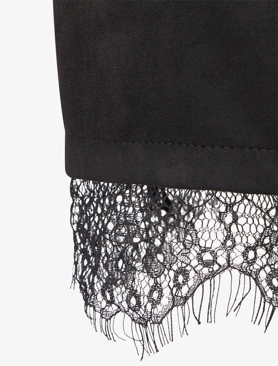 Robe droite en maille et suédine à bords en dentelle - Marine/noir - 3