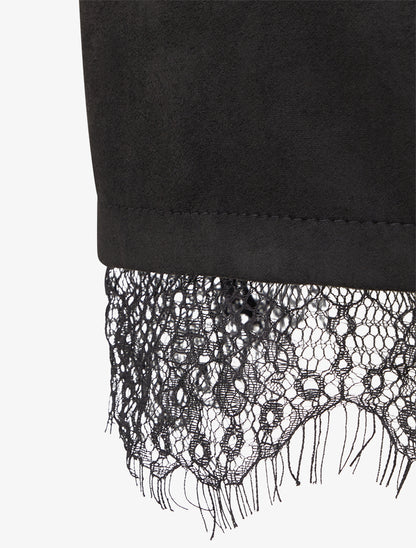 Robe droite en maille et suédine à bords en dentelle - Marine/noir - 3