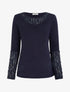 Pull droit à col et manches en dentelle - Marine - 1