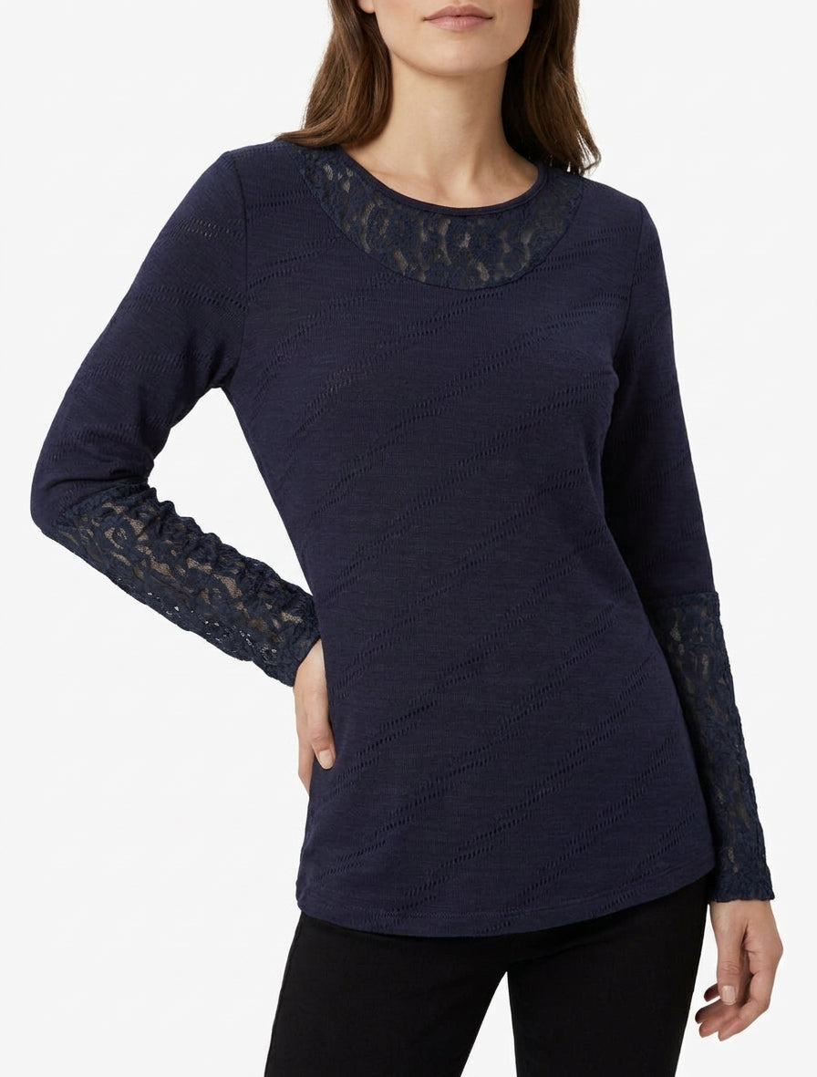 Pull droit en dentelle - Marine