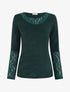 Pull droit à col et manches en dentelle - Vert foncé - 1