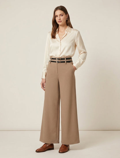 Pantalon ample à ceintures doubles - Camel