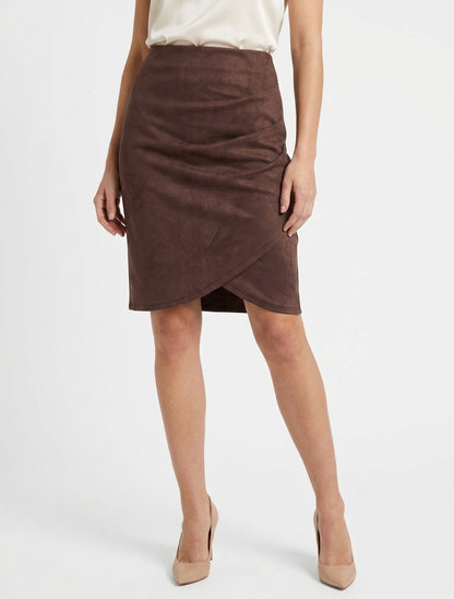 Jupe portefeuille taille haute - Marron